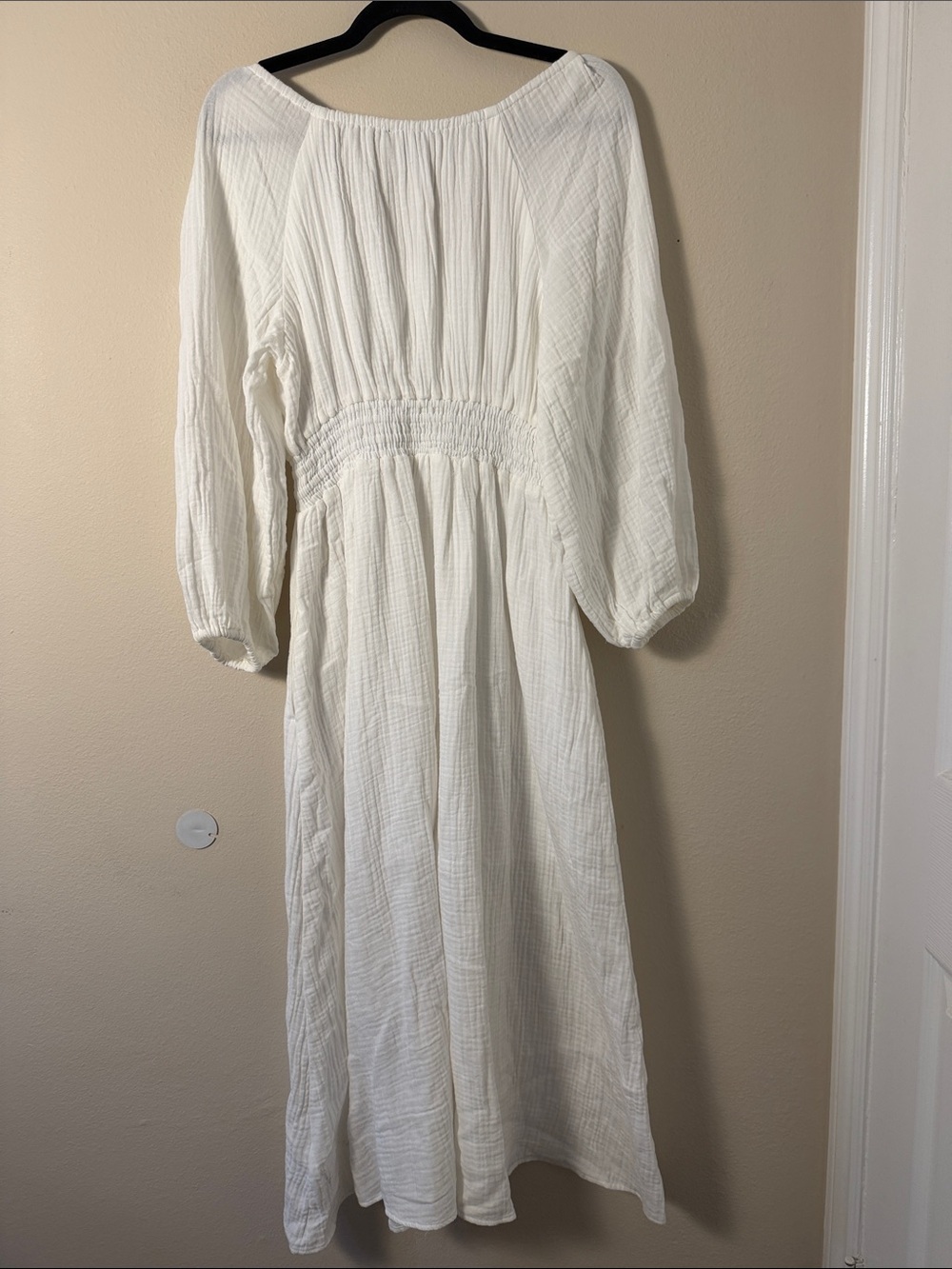J.Crew Women's White Soft Gauze V-Neck Midi Dress Smocked Waist Size XS - Picture 4 of 15